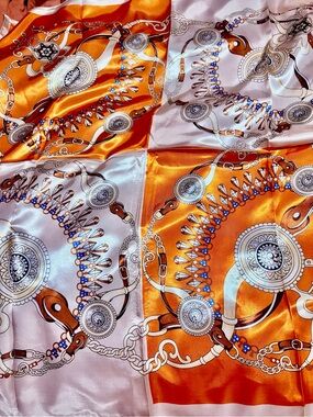 Silky Chain Print Scarf in Vibrant Orange & white 48”
